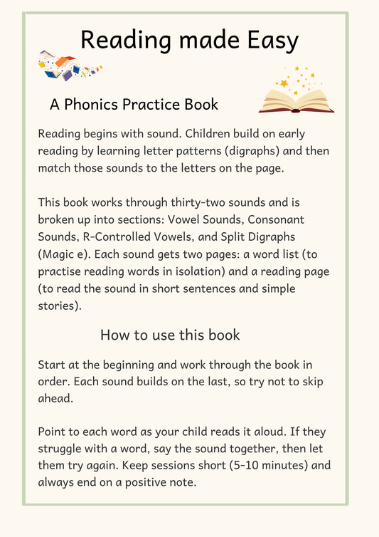 Reading Made Easy Phonics Workbook. Instant PDF
