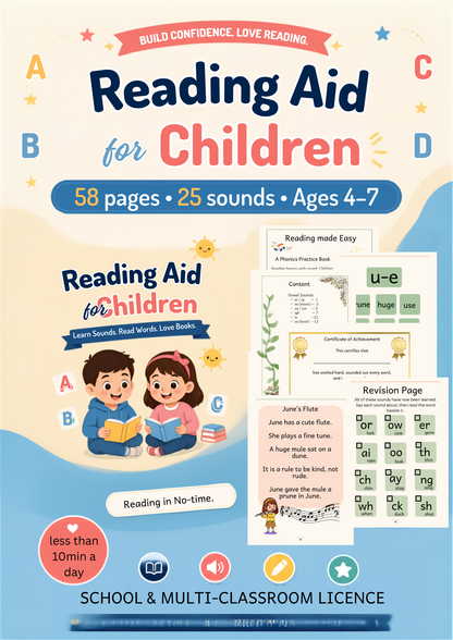 Reading made Easy. Phonics Workbook — SCHOOL & MULTI-CLASSROOM LICENCE | 58 Page Printable | Ages 4-7 | Instant Download PDF