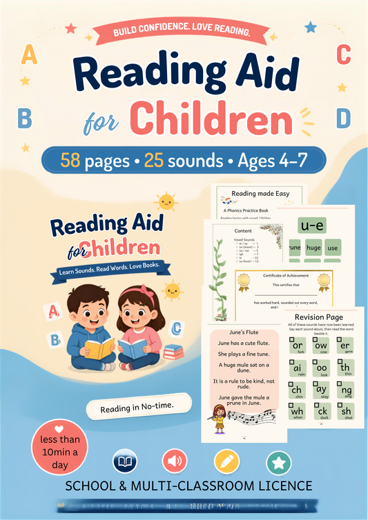 Reading made Easy. Phonics Workbook — SCHOOL & MULTI-CLASSROOM LICENCE | 58 Page Printable | Ages 4-7 | Instant Download PDF